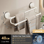 Suction cup towel holder with dimensions and features on a neutral background