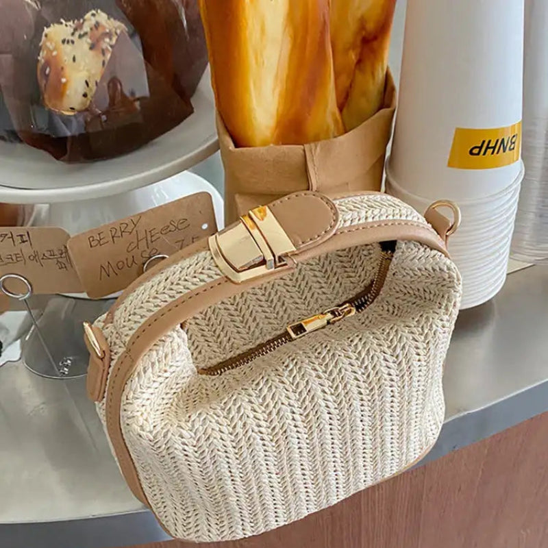 EMESA HOME Summer Straw Crossbody Bag – Woven Bucket Tote, Small Shoulder Handbag for Women, Casual Seaside Beach Style - Emesa Home