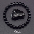 Black onyx bracelet with a raw onyx stone on a dark background