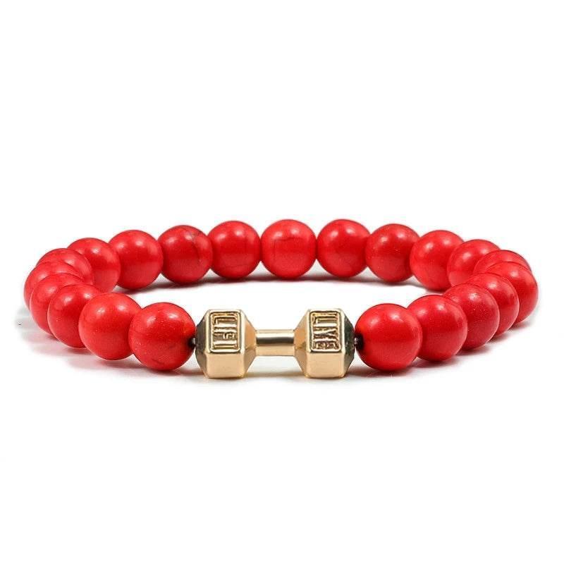 EMESA HOME Volcanic Stone Bead Bracelet – Matte Black Lava & White Dumbbell Charm Fitness Jewelry for Men & Women - EMESA HOME™