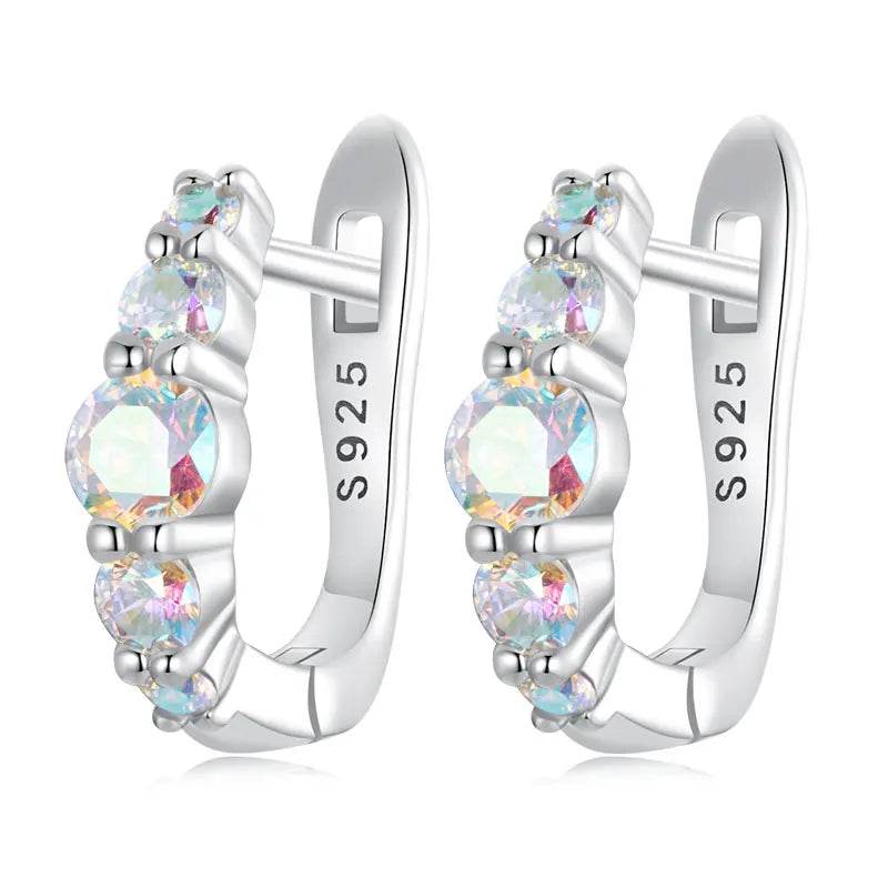 EMESA HOME 925 Sterling Silver Rainbow CZ Huggie Hoop Earrings – Multicolor Hypoallergenic Everyday Jewelry for Women EFE960