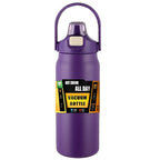 Purple vacuum bottle with a label on a white background