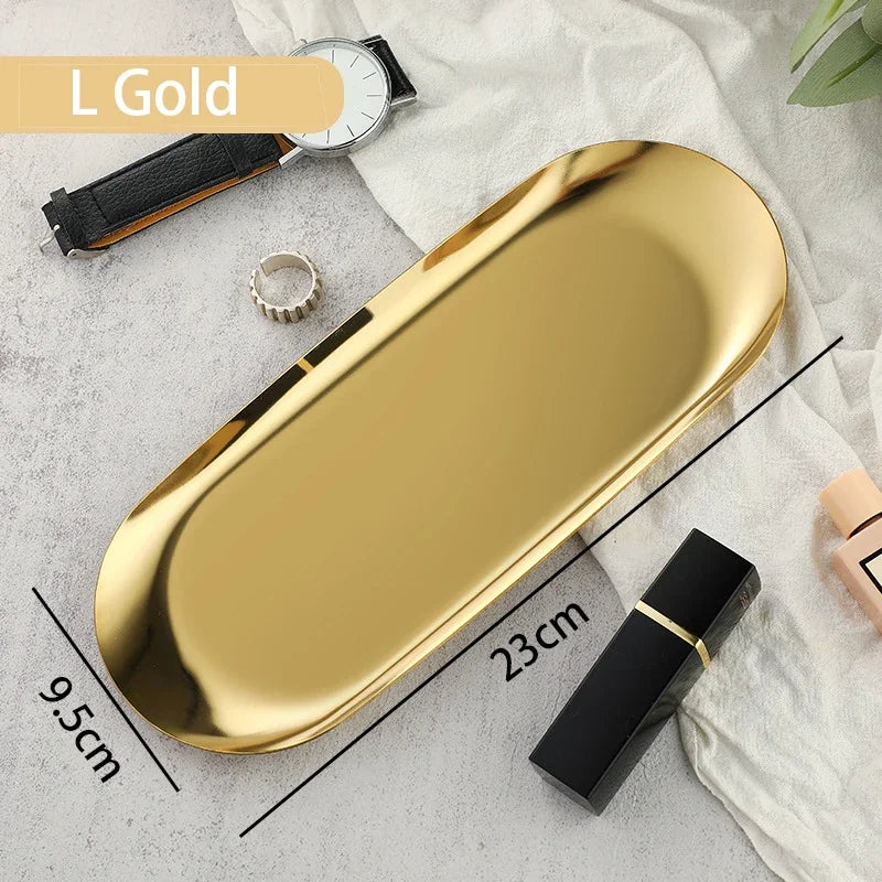 EMESA HOME Gold & Silver Stainless Steel Water Drop-Shaped Cosmetics, Jewelry & Dining Tray – Multi-Functional Home Storage Container Gold L