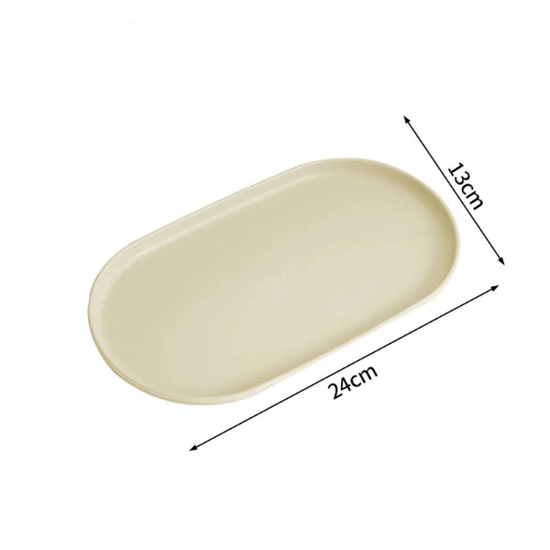 An oval beige tray shown on a white background with dimension arrows and labels indicating 24cm length and 13cm width. The text 'Beige S' appears in the top left corner.