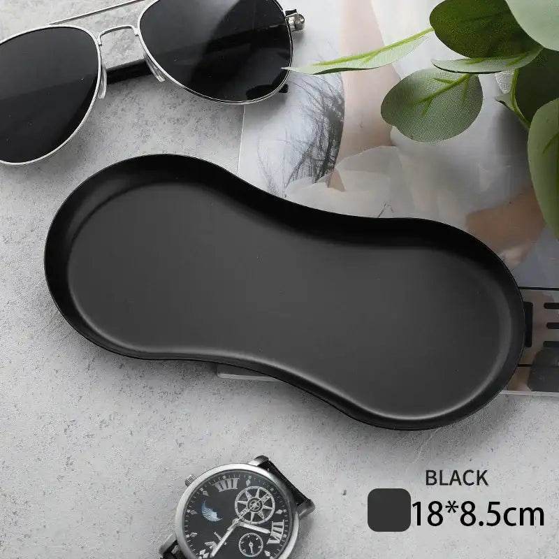 EMESA HOME Gold & Silver Stainless Steel Water Drop-Shaped Cosmetics, Jewelry & Dining Tray – Multi-Functional Home Storage Container Black Glasses