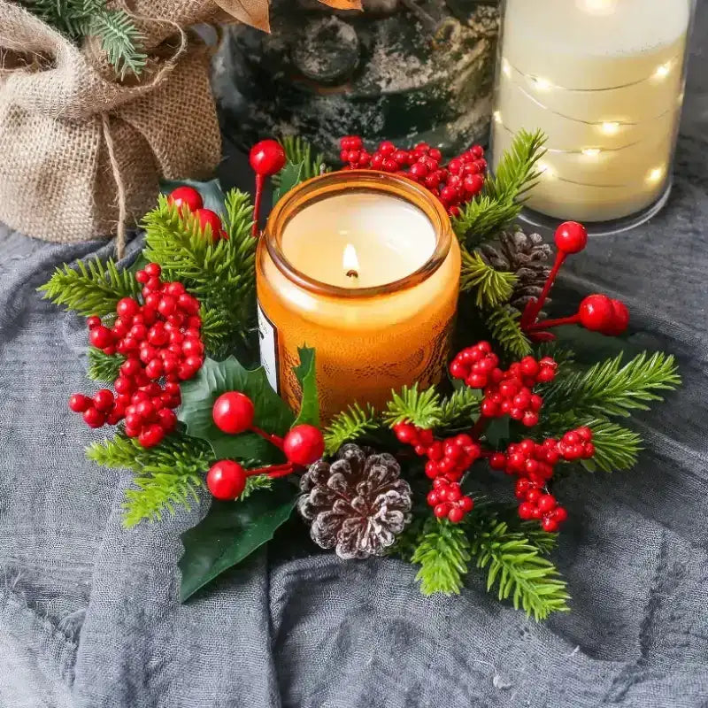 Emesa Home Red Berry & Pinecone Decorative Candle Wreath Centerpiece