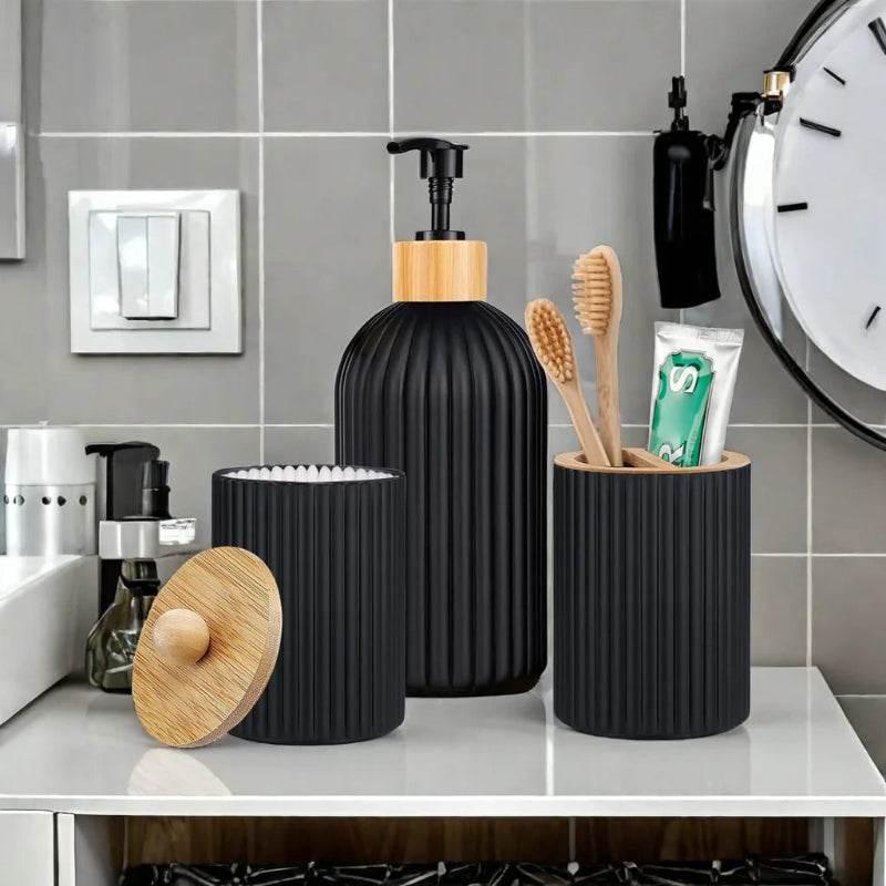 EMESA HOME Bathroom Countertop Organizer – Soap Dispenser, Cotton Ball Box, Toothbrush Holder & Decorative Storage - EMESA HOME™
