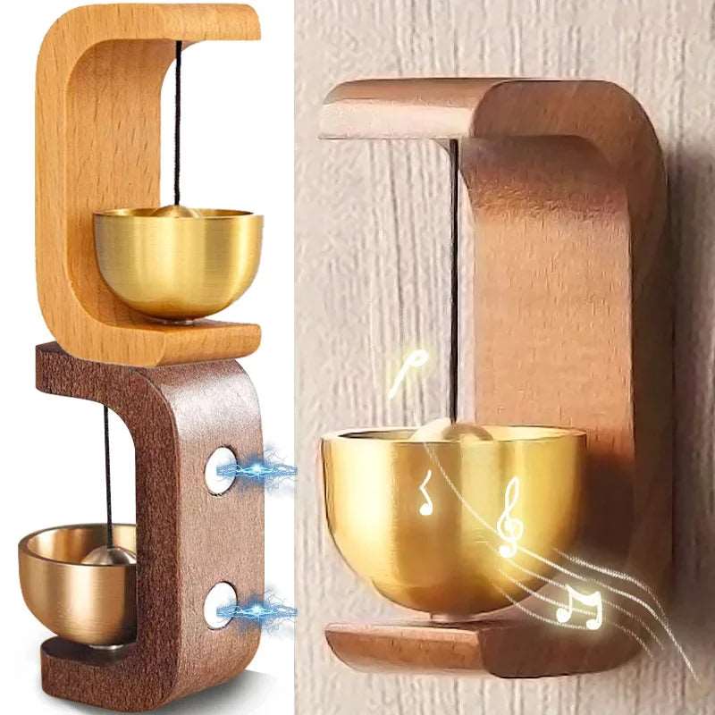 EMESA HOME Doorbell Aesthetic Solid Wooden Magnetic Brass Wind Chimes Wireless Doorbell Entrance Door Bell Pendant Home Decor Minimalism