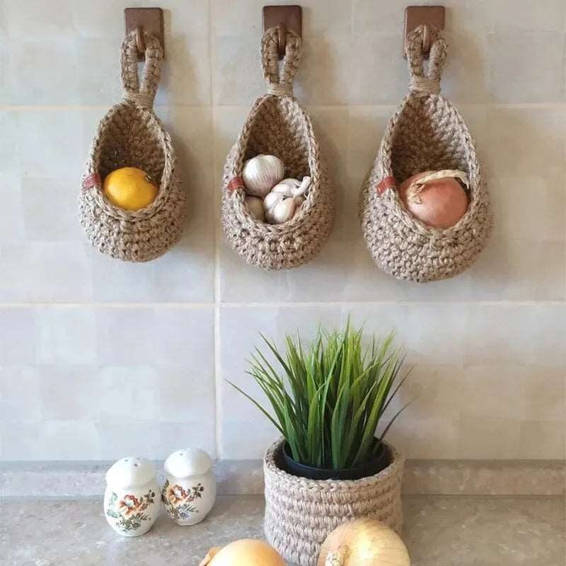 EMESA HOME Wall-mounted Wicker Vegetable and Fruit Storage Basket for Kitchen and Home Décor