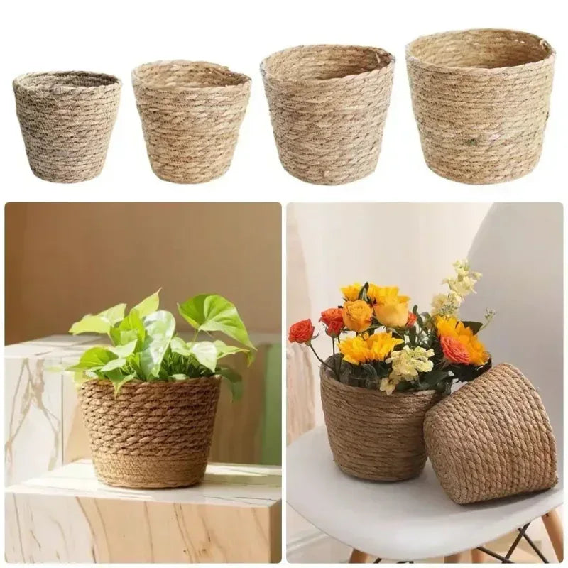 EMESA HOME Natural Woven Rattan Planter Basket – Rustic Garden Flower Pot Cover (Mini/S/M/L) - EMESA HOME™