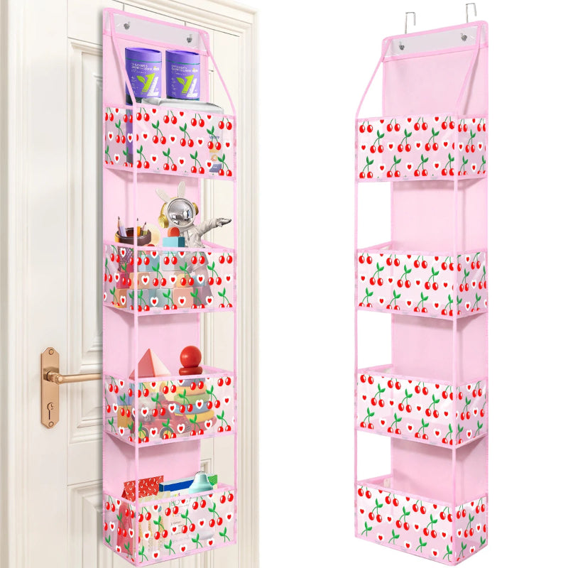 EMESA HOME Over-the-Door Hanging Organizer – 4/6 Layer Storage for Cosmetics, Nursery, Bathroom, Closet, Bedroom & Dorm 4 Layers-Cherry