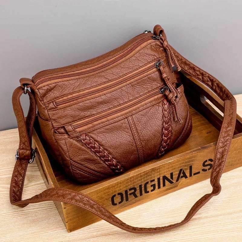 EMESA HOME Vintage Soft Leather Shoulder Bag – Retro Solid Color Crossbody & Handbag for Women - EMESA HOME™
