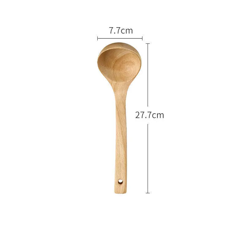 EMESA HOME Wooden Spatula Spoon Frying Solid Wood High Temperature Resistant Soup Spoon No Paint No Wax Natural Material