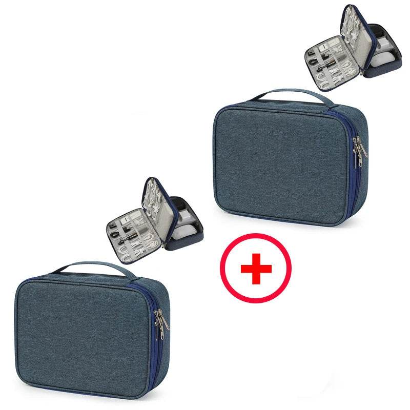 EMESA HOME Travel Cable Organizer Bag – Waterproof Digital USB Charger Storage Case for Cables, Wires, and Office Accessories Blue 2Layer 2PCS
