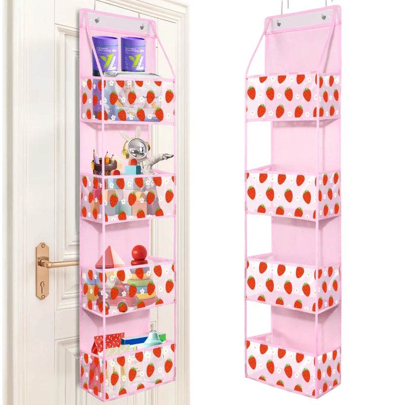 EMESA HOME Over-the-Door Hanging Organizer – 4/6 Layer Storage for Cosmetics, Nursery, Bathroom, Closet, Bedroom & Dorm 4 Layers-Strawberry