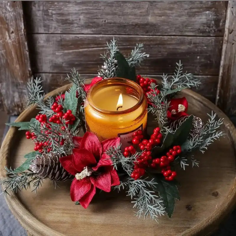 Emesa Home Red Berry & Pinecone Decorative Candle Wreath Centerpiece