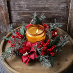 Emesa Home Red Berry & Pinecone Decorative Candle Wreath Centerpiece