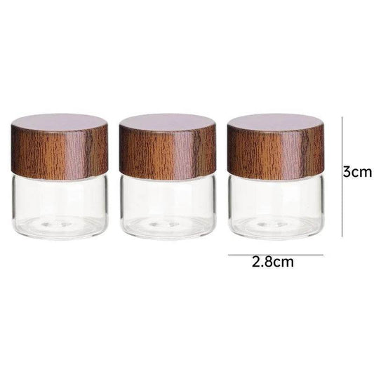 EMESA HOME Mini Glass Storage Bottles – 10/20/30ml Transparent Jars with Wooden Lids for Spices, Coffee Beans & DIY Crafts - Emesa Home