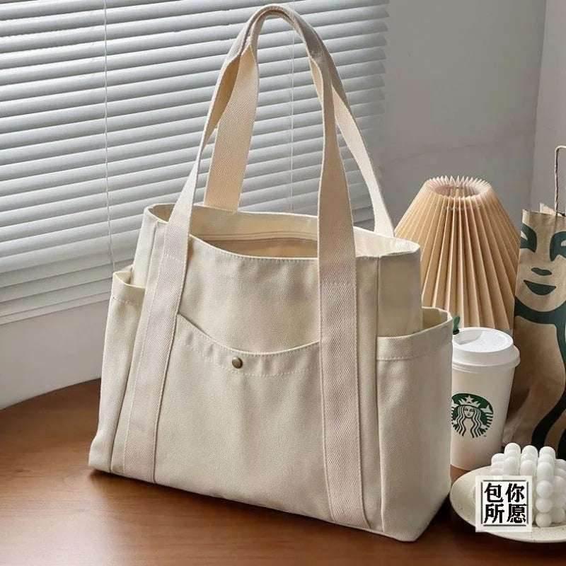 EMESA HOME Large Canvas Tote Bag – For Work, Commuting, College Style, Student Outfit, Book, and Shoulder Carrying - EMESA HOME™