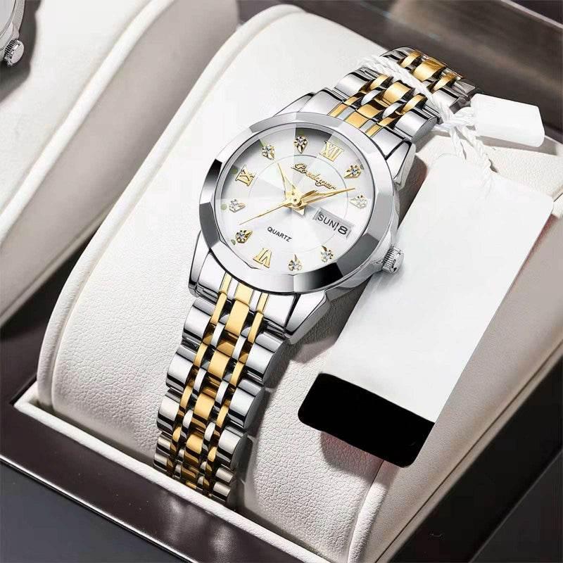 EMESA HOME Luxury Ladies Wristwatch, Luminous Waterproof Quartz Date & Week Display, Stainless Steel Women's Dress Watch with Box - EMESA HOME™