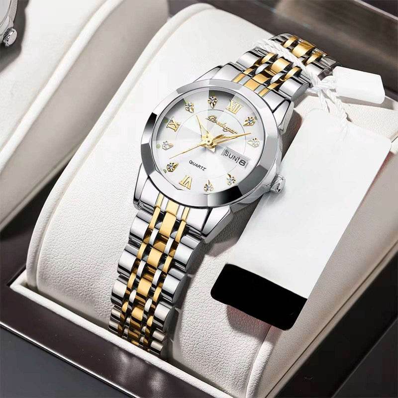 EMESA HOME Luxury Ladies Wristwatch, Luminous Waterproof Quartz Date & Week Display, Stainless Steel Women's Dress Watch with Box