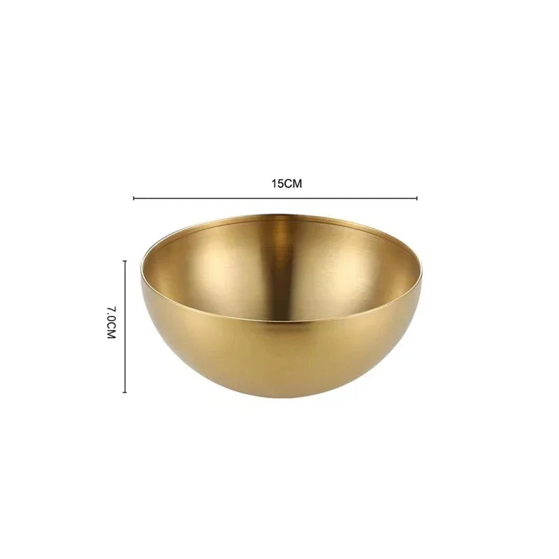 Gold bowl with dimensions on a white background