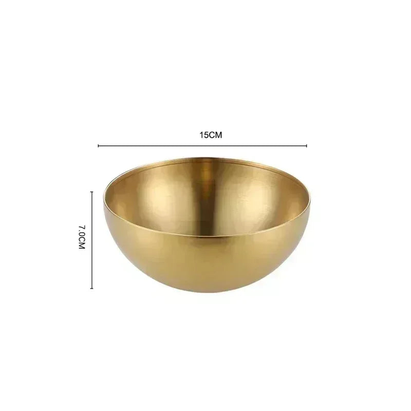 EMESA HOME Golden Stainless Steel Fruit & Salad Bowl – Large Capacity Korean-Style Food Container for Rice, Noodles, Soup & Kitchen Use - EMESA HOME™