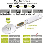 Digital pizza cutter with unit conversion display and battery information