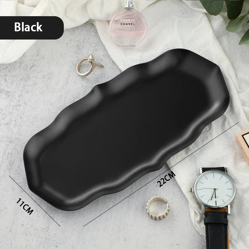 EMESA HOME Gold & Silver Stainless Steel Water Drop-Shaped Cosmetics, Jewelry & Dining Tray – Multi-Functional Home Storage Container Black wavy