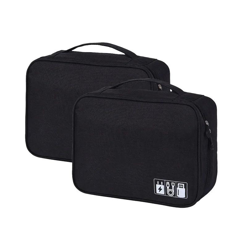 Two black travel bags with a visible brand logo on a white background