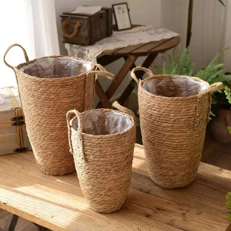 EMESA HOME Tall Wicker Planter Basket Flower Pot Home Garden Decor Laundry Bucket Storage Basket for Dirty Clothes and Toys