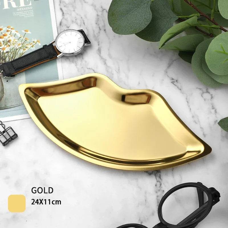 EMESA HOME Gold & Silver Stainless Steel Water Drop-Shaped Cosmetics, Jewelry & Dining Tray – Multi-Functional Home Storage Container Gold labiate
