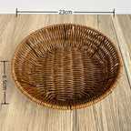 Wicker bread basket with dimensions on a wooden surface