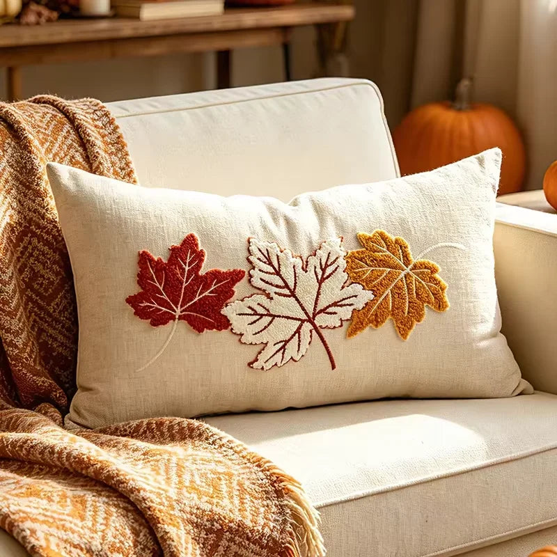 EMESA HOME Tufted Letter & Pumpkin Embroidered Autumn Cushion Cover
