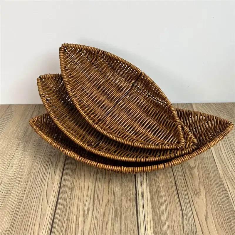 EMESA HOME Woven Rattan Basket – Imitation Rattan Serving Basket for Bread, Fruit, Vegetables, Restaurant Tabletop Display & Home Use - EMESA HOME™