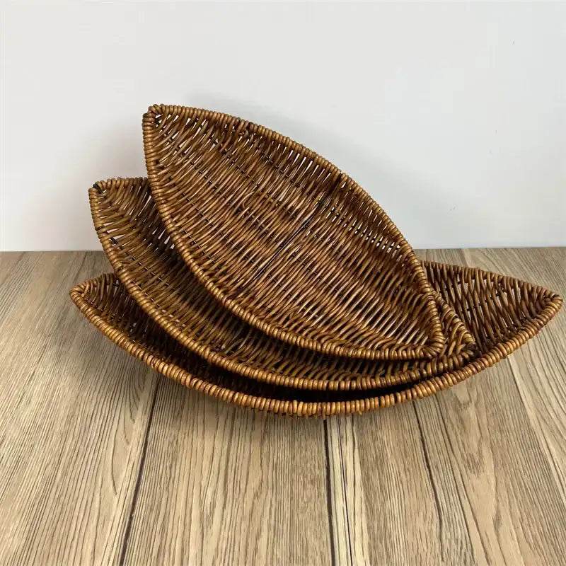 EMESA HOME Woven Rattan Basket – Imitation Rattan Serving Basket for Bread, Fruit, Vegetables, Restaurant Tabletop Display & Home Use