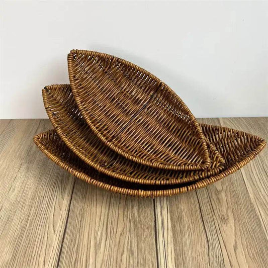 EMESA HOME Woven Rattan Basket – Imitation Rattan Serving Basket for Bread, Fruit, Vegetables, Restaurant Tabletop Display & Home Use