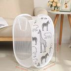 Circular mat with animal illustrations on a living room floor