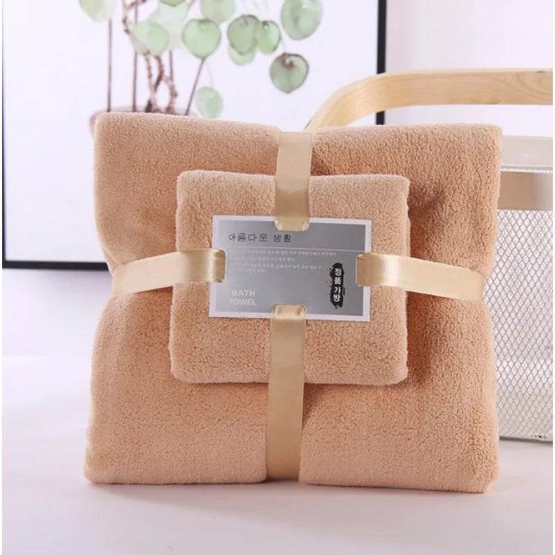 EMESA HOME 2PC Bath Towels Set for Adults, Super Soft Coral Velvet, Highly Absorbent & Quick-Drying Towels for Home, Hotel, and Spa Bathroom Use BROWN 70x140cm 35X75CM
