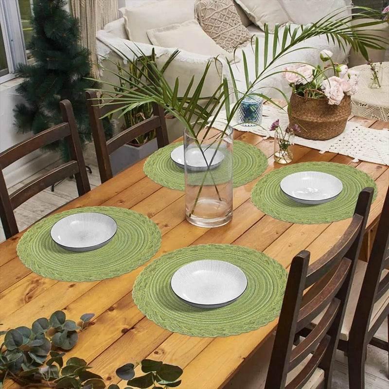 EMESA HOME 4PCS Round Table Mats Woven Placemats Heat Insulation Mat Dining Table Potholder Coaster Party Wedding Home Decoration Props - EMESA HOME™