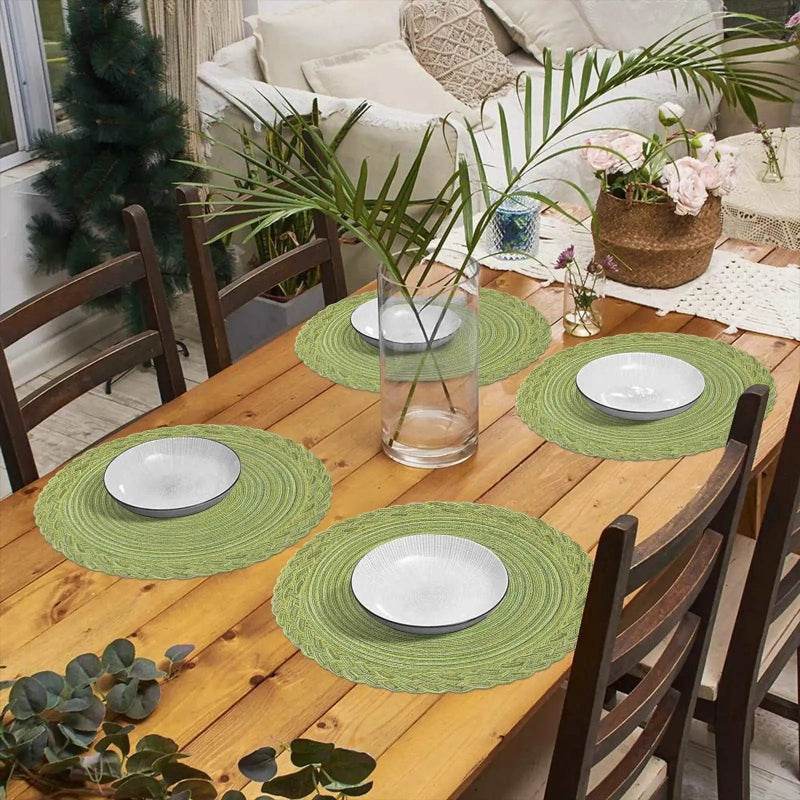 EMESA HOME 4PCS Round Table Mats Woven Placemats Heat Insulation Mat Dining Table Potholder Coaster Party Wedding Home Decoration Props