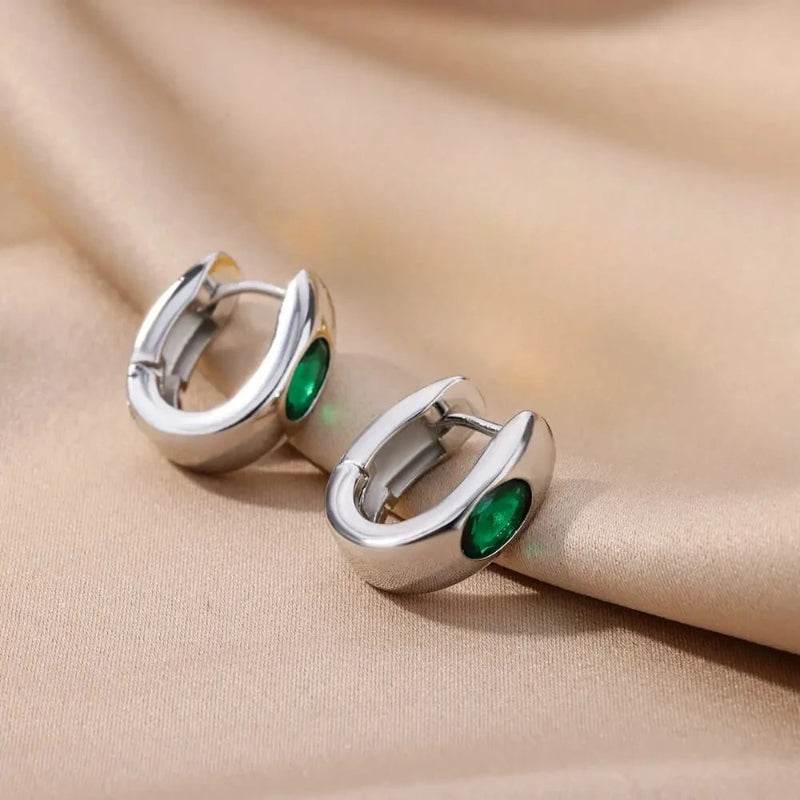 EMESA HOME Women’s Retro Zirconia Hoop Earrings – Stainless Steel, Light Luxury, Simple Niche Design - EMESA HOME™