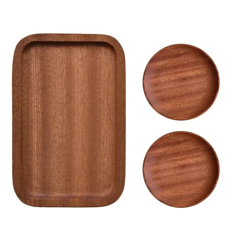 EMESA HOME Solid Wood Round Oval Dessert Plate Tea Tray Decorative Wooden Tableware Snack Plate Dried Fruit Plate Bread Sushi Plate