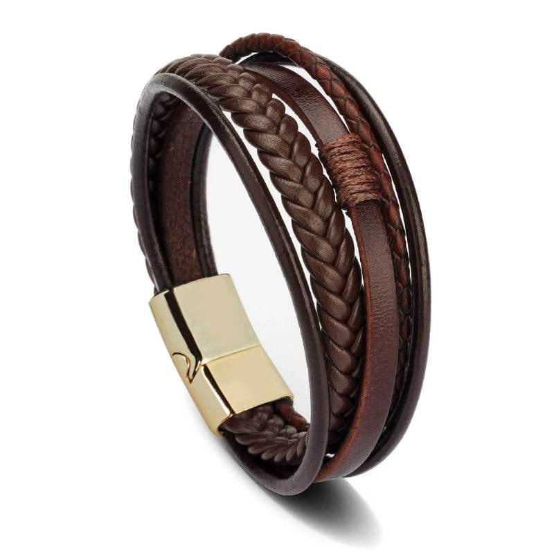 EMESA HOME Trendy Leather Bracelets For Men Stainless Steel Bracelet 21CM Multilayer Braided Rope Bracelets for Male Jewelry Gifts - EMESA HOME™