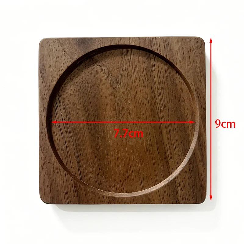 Wooden coaster with dimensions marked on a white background