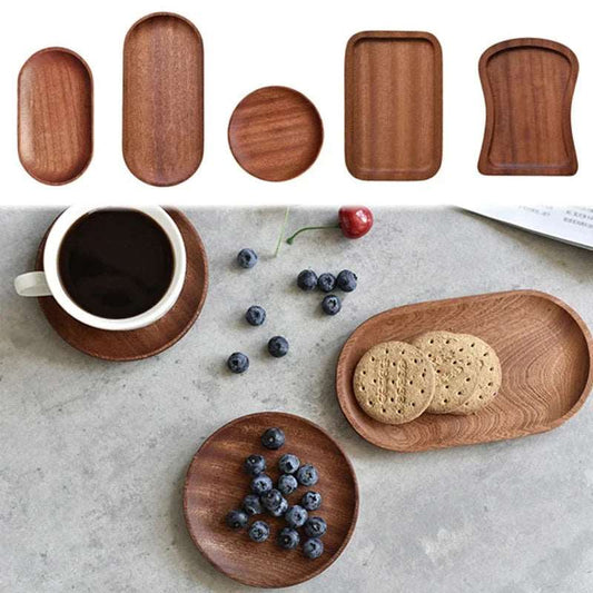 EMESA HOME Japanese Acacia Solid Wood Round Dessert Tray, Snack Platter, Dried Fruit Decorative Plate, Wooden Tableware for Household