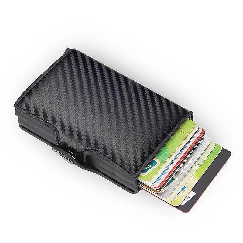 EMESA HOME RFID Blocking Men Wallet Credit Card Holder Leather Card Wallet Double Metal Box ID Card Holder Money Clip Purse - EMESA HOME™
