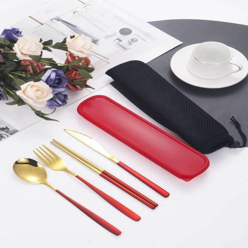 EMESA HOME 4piece Cutlery Set Knife Fork Spoon Chopsticks Box Cutlery Portable Cutlery Travel Cutlery with box.. - EMESA HOME™