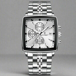 EMESA HOME Luxury Square Sport Man Wristwatch Waterproof Luminous Chronograph Quartz Men's Watches Stainless Steel