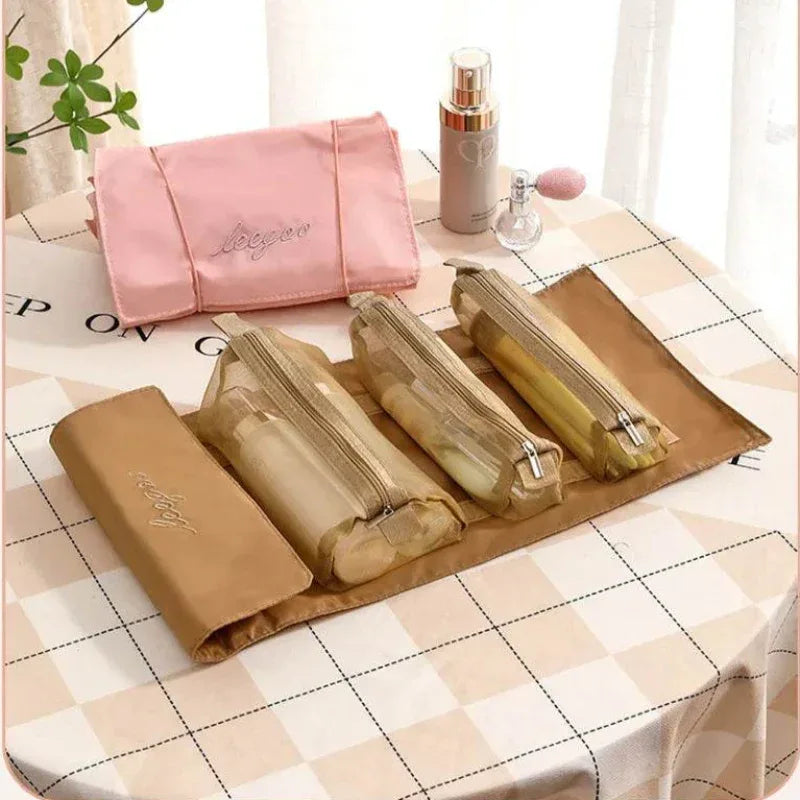 EMESA HOME 4-in-1 Makeup Bag for Women – Large-Capacity Folding Detachable Nylon Mesh Travel Cosmetic & Toiletry Organizer - EMESA HOME™